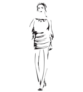 Moda modelleri siluetleri elle çizilmiş kroki