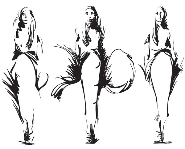 Modelos de moda siluetas boceto dibujado a mano — Archivo Imágenes Vectoriales