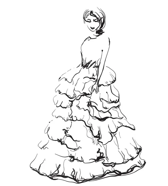 Modelos de moda en el boceto del vestido — Vector de stock