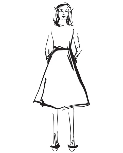 Мода модели в платье эскиз — стоковый вектор