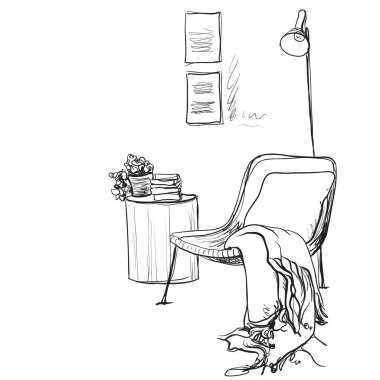 Sandalye stil vektör çizim kroki. Battaniye