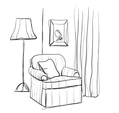 Sandalye stil vektör çizim kroki. Sakin ol