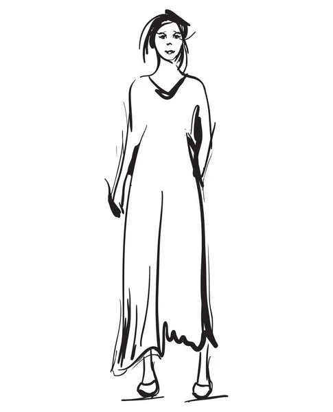 Modèles de mode dans le croquis de robe — Image vectorielle