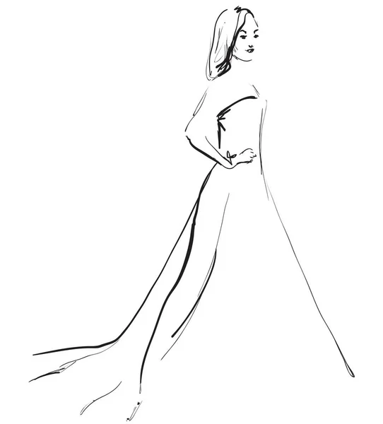 Modèles de mode dans le croquis de robe — Image vectorielle