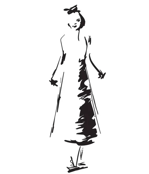 Model fashion dalam sketsa gaun - Stok Vektor