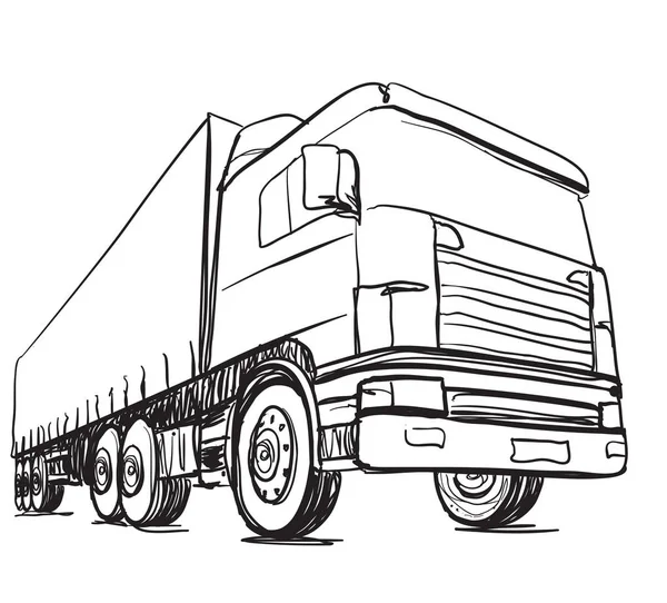Sketch logístico e cartaz de entrega. Camião desenhado manualmente — Vetor de Stock