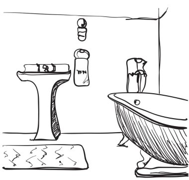 Elle çizilmiş banyo kroki