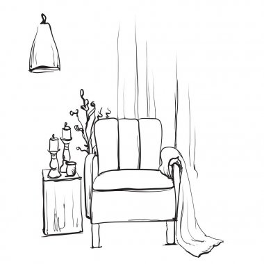 Sandalye stil vektör çizim kroki. Battaniye