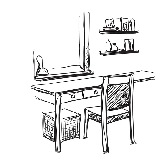 Toilettafel met spiegel. Vector schets — Stockvector