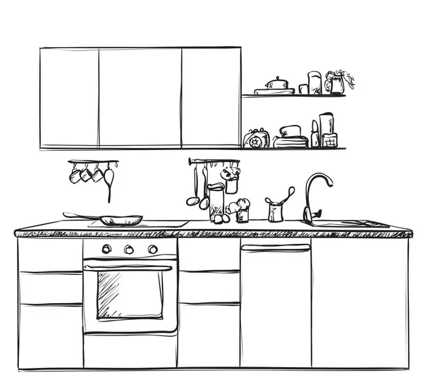 Dessin intérieur de cuisine, illustration vectorielle — Image vectorielle