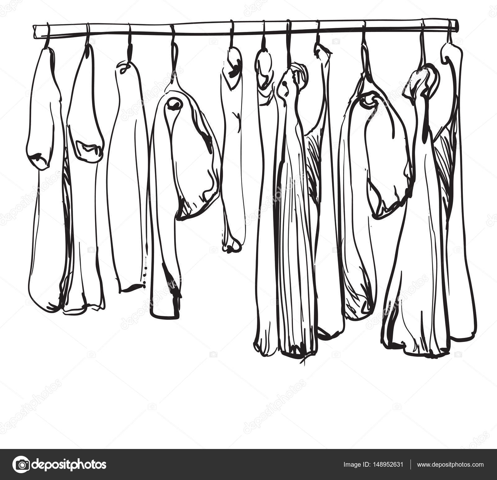 Hand-gezogene Kleiderschrank-Skizze. Kleidung ...