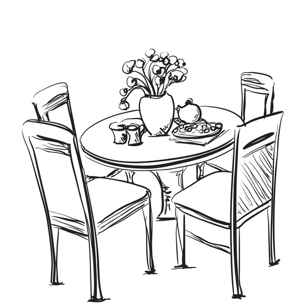 Tisch gedeckt. Frühstück oder Abendessen am Wochenende. — Stockvektor