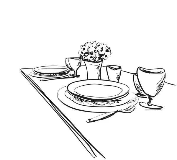 Tisch gedeckt. Frühstück oder Abendessen am Wochenende. — Stockvektor