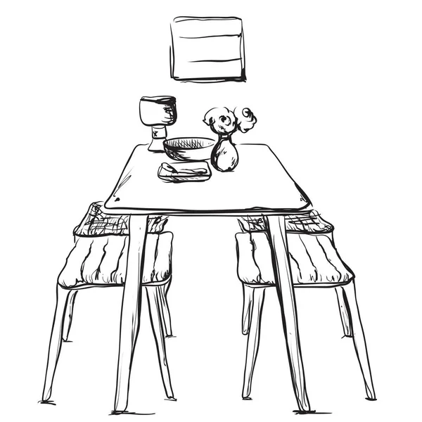 Muebles en la cocina. Silla y boceto de mesa — Archivo Imágenes Vectoriales