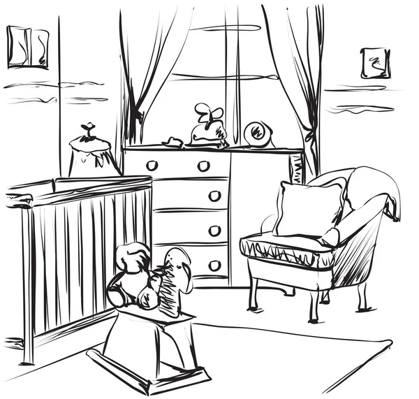 Çocuk odası el çekilmiş. Bebek yatak çizimi