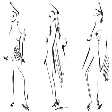Moda modelleri siluetleri elle çizilmiş kroki