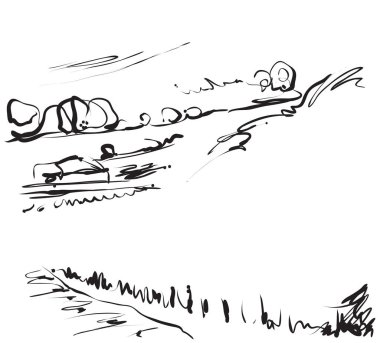 Çizilmiş peyzaj alanları ve ağaçları ile el.