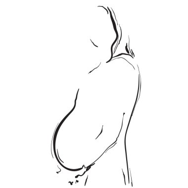 Hamile kadın. Hat sanatı karikatür vektör çizim el çekilmiş.