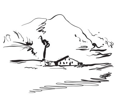 Alanlar ve ağaçlar, yatay çizgi. Çizimi