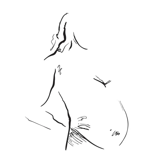 Uma mulher grávida. Linha desenhada à mão arte desenho animado ilustração vetorial . —  Vetores de Stock