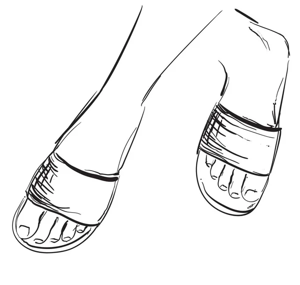 足をベクトルでスケッチします。手描きのスリッパ — ストックベクタ