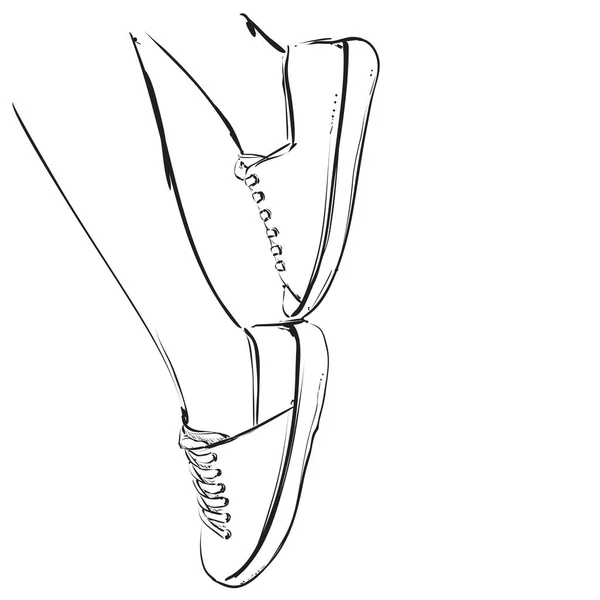 Рисунок ноги в векторе. Ручные кроссовки — стоковый вектор