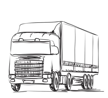 Teslimat hizmeti. Elle çizilmiş kamyon. Taşıma.