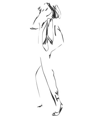 Moda modelleri siluetleri elle çizilmiş kroki.