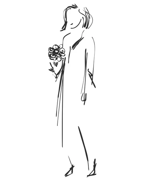 Croquis de mode. Modèles de dessin animé. Filles avec bouquet — Image vectorielle