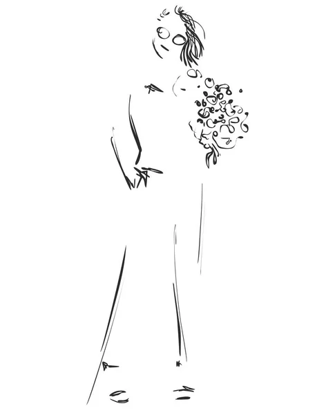 Szkic mody. Kreskówka modeli. Dziewczyny z kwiatami — Wektor stockowy