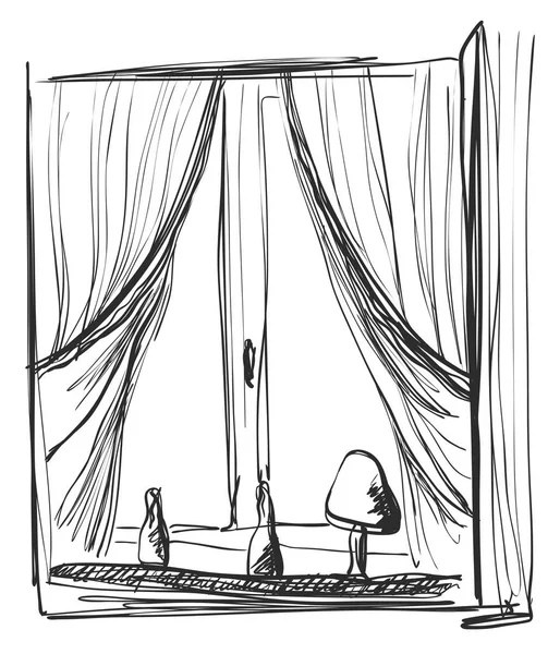 Pencere ve perdeler kroki. İç