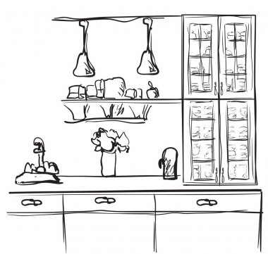 Mutfak mobilya kroki. Elle çizilmiş dolap.