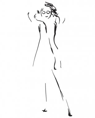 Güzel genç kız modeli tasarımı için. Moda stil. Grafik kroki çizim.