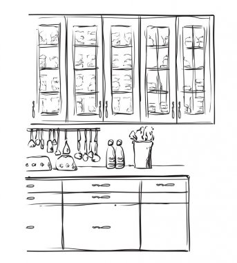 Mutfak mobilya kroki. Elle çizilmiş dolap.