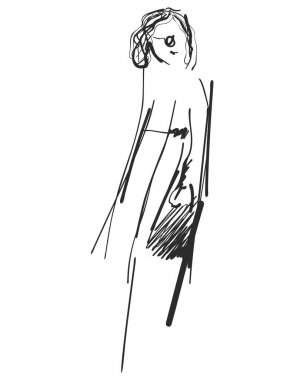 Güzel genç kız modeli tasarımı için. Moda stil. Grafik kroki çizim.