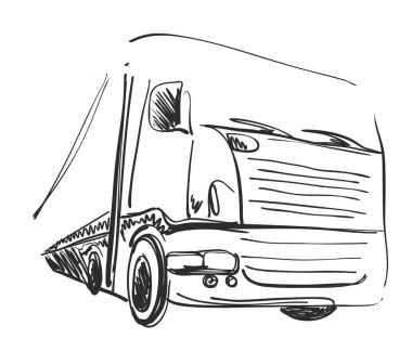 Kroki lojistik ve teslimat posteri. Kamyon.