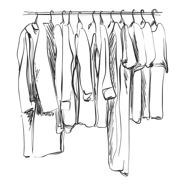 Hand getekende kledingkast schets. Kleding. — Stockvector