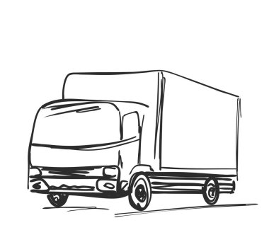 Kroki lojistik ve teslimat posteri. Kamyon.