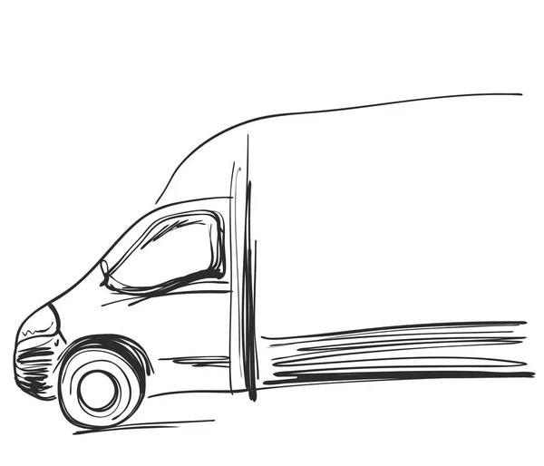 Sketch logístico e cartaz de entrega. Camião . —  Vetores de Stock