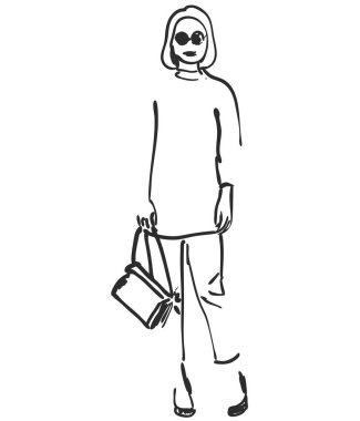 Güzel genç kız modeli tasarımı için. Moda, Stil, güzellik. Grafik, kroki çizim.