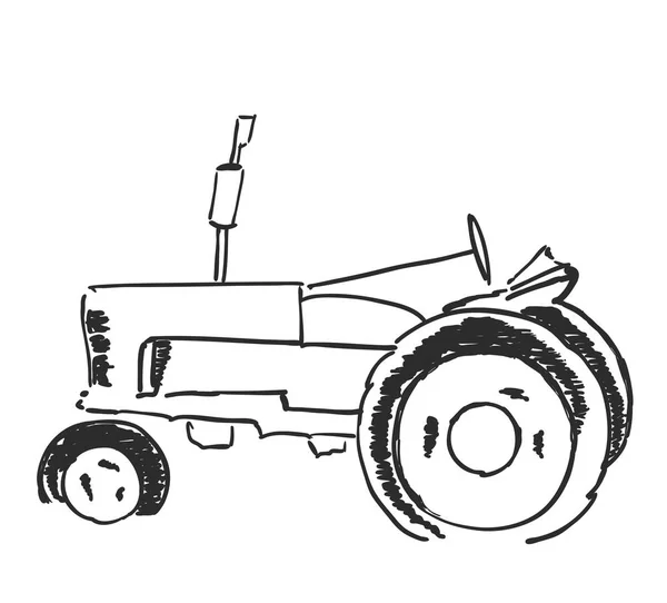 Sketsa traktor. Logo pertanian - Stok Vektor