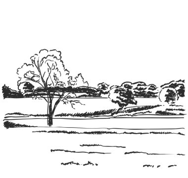 Elle çizilmiş doodle manzara. Alanları kroki