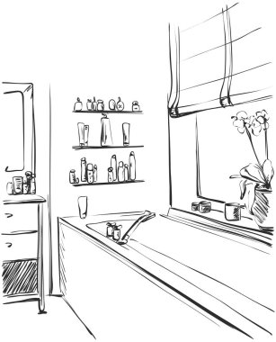 Bir iç doğrusal taslağını. Banyo parçası.