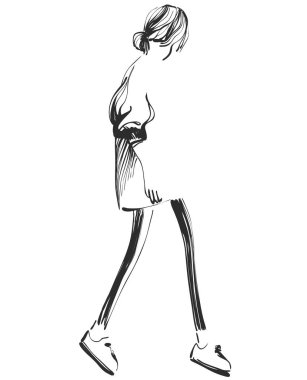 Güzel genç kız modeli tasarımı için. Moda, Stil, güzellik. Grafik, kroki çizim.