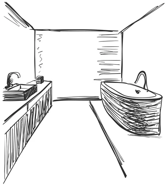 El bosquejo lineal del interior. Parte del baño . — Vector de stock