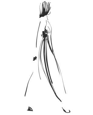 Güzel genç kız modeli tasarımı için. Moda, Stil, güzellik. Grafik, kroki çizim.