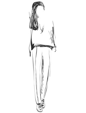 Güzel genç kız modeli tasarımı için. Moda, Stil, güzellik. Grafik, kroki çizim.