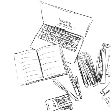 Çalışma alanı ile defter. İşyeri kroki