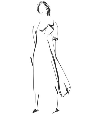 Güzel genç kız modeli tasarımı için. Moda, Stil, güzellik. Grafik, kroki çizim.