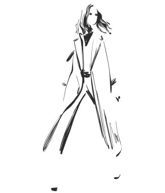 Güzel genç kız modeli tasarımı için. Moda, Stil, güzellik. Grafik, kroki çizim.